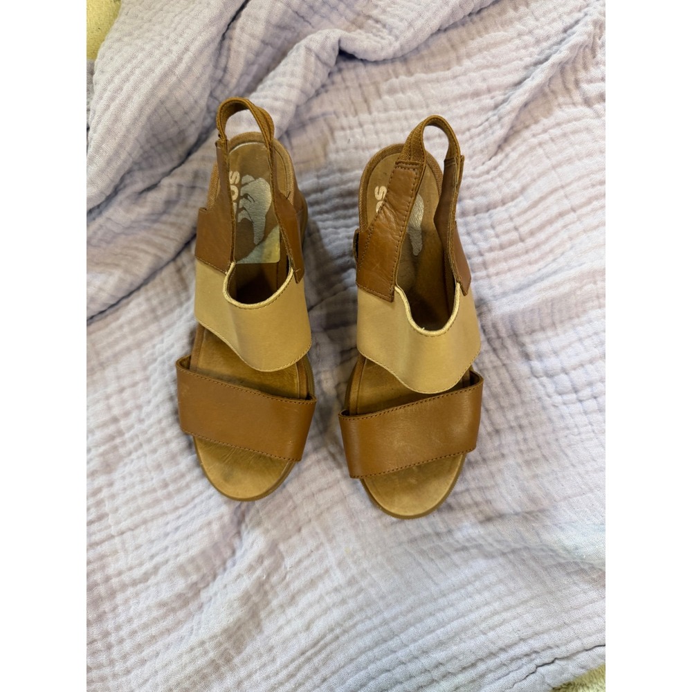 Sorel Joanie II Slingback Wedge Sandals Brown Tan Leather NL4137-242 Womens 6